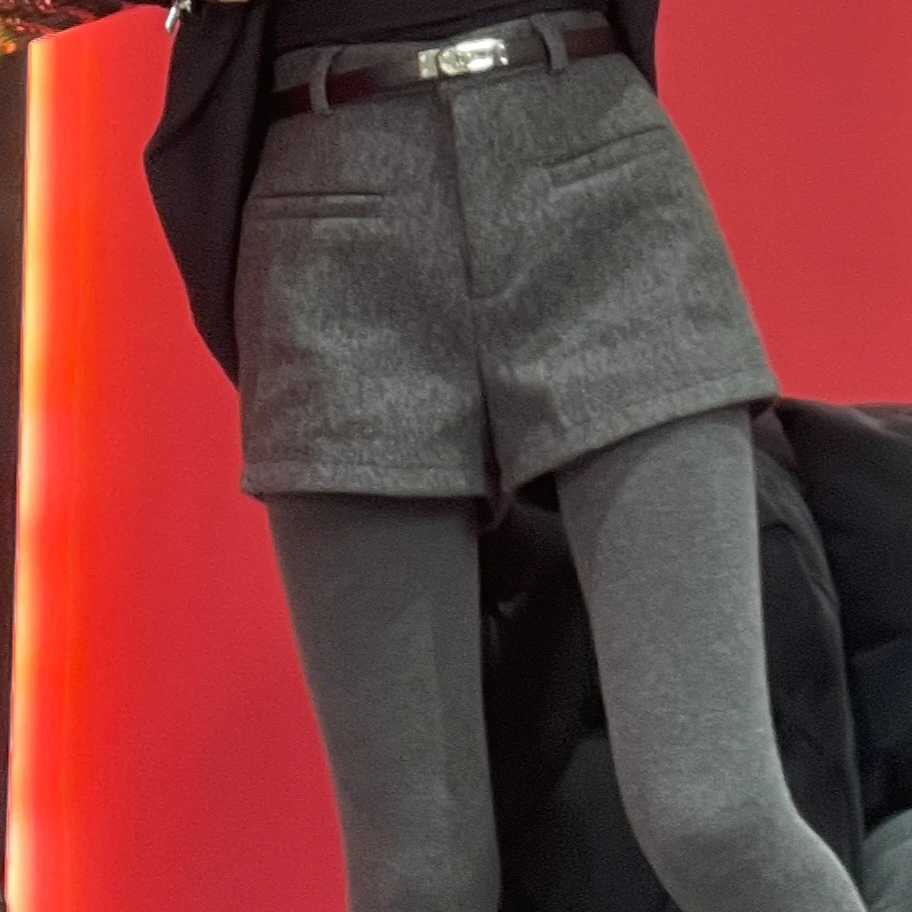 欧货高腰a字毛呢阔腿短裤女秋冬冬季新款显瘦外穿直筒靴裤2785