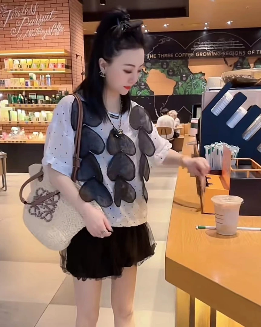 欧洲站2024新款8958立体爱心花瓣T恤女时尚洋气百搭无袖套头上衣