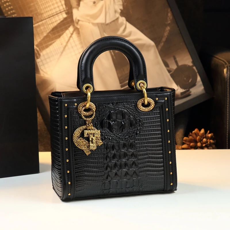 女包2024新款时尚正品鳄鱼纹真皮戴妃包手提包高端洋气单肩斜挎包