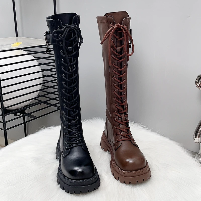 长筒靴子2024新款爆款靴子厚底骑士靴秋冬加绒小个子不过膝长靴