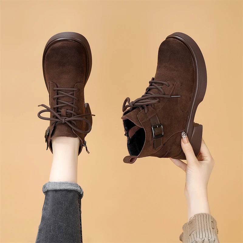 防滑复古马丁靴女2025秋冬新款百搭英伦风平底单靴显脚小低帮短靴