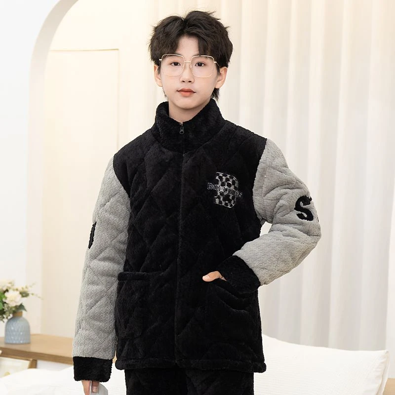 米乐奇青少年冬季保暖套装蛋糕绒2024新款运动休闲加绒超厚家居服