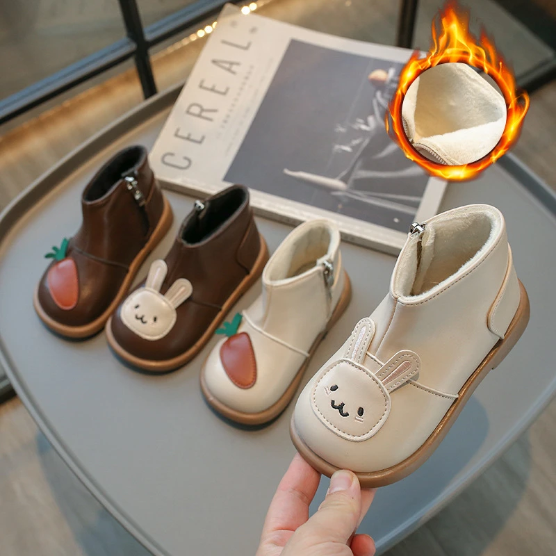 女童靴子2023年秋冬新款可爱兔子萝卜二棉短靴公主鞋宝宝潮小童鞋