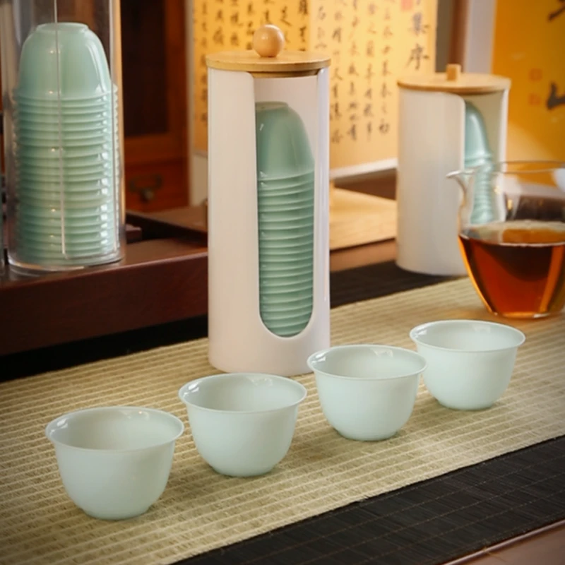 一次性功夫茶杯硬质加厚精致航空小号喝茶品茶杯子带杯架白酒小杯