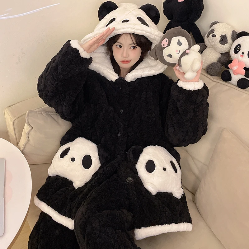 三层夹棉睡衣女秋冬季2024新款加绒加厚珊瑚绒卡通保暖冬天家居服