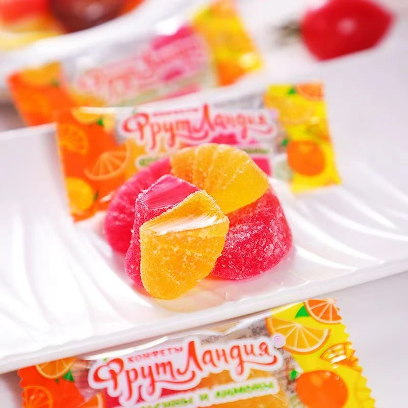 大咖俄罗斯原装进口Slavyanka牌水果园橙柠味软糖喜糖年糖500g