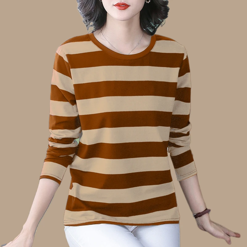 中年长袖上衣女春秋外穿新款2024爆款T恤女装宽松大码洋气打底衫