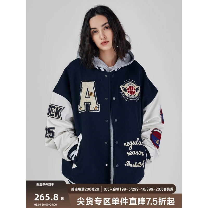 【AC官方授权】美式字母植绒外套woo专属男女夹棉加厚棒球服chock