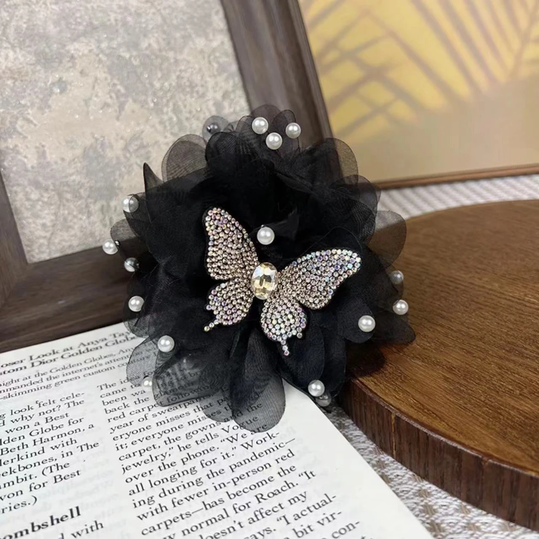 【蝴蝶珠珠】手工八公分鲨鱼夹时尚黑色百搭发饰优雅轻奢饰品女C021
