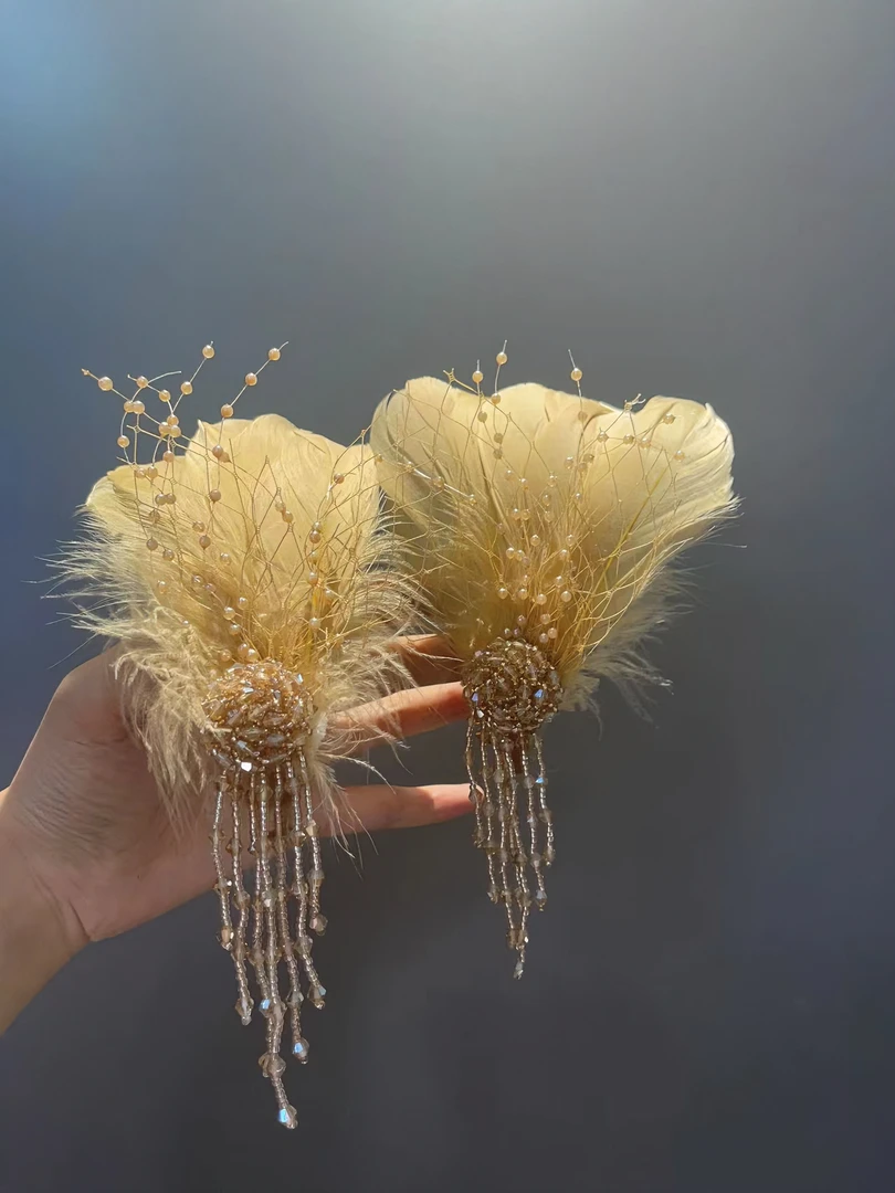 [凤凰]小众设计师款金色显气质轻奢小众鸡毛夹碎发刘海夹边夹C054