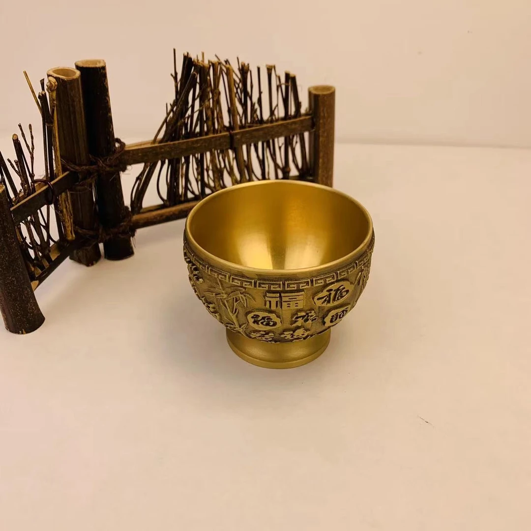 【铜德社】中国风铜制浮雕百字福竹节杯小水杯小摆件创意工艺品