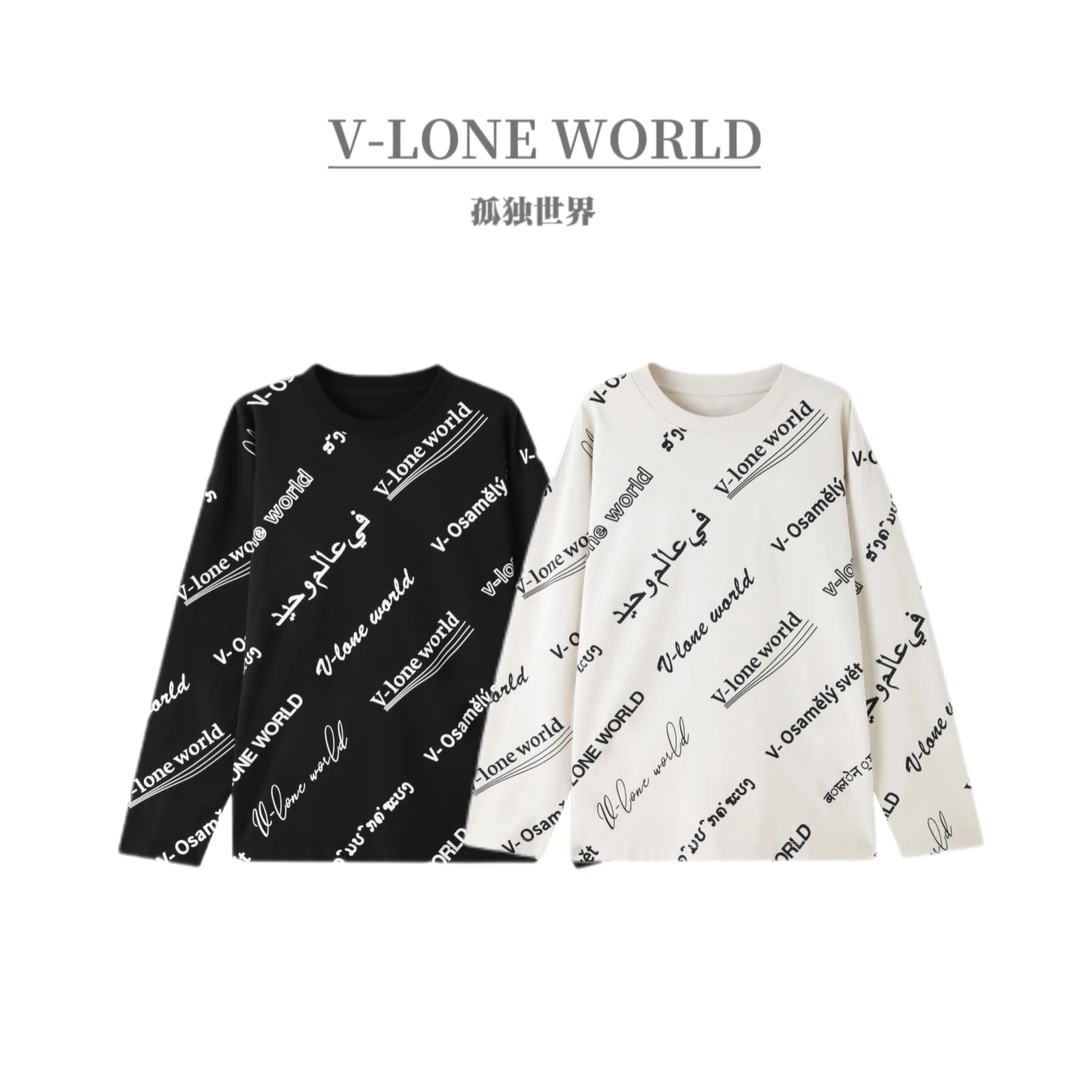 V-LONE WORLD秋冬320g重磅满印字母LOGO男女长袖T恤宽松潮牌