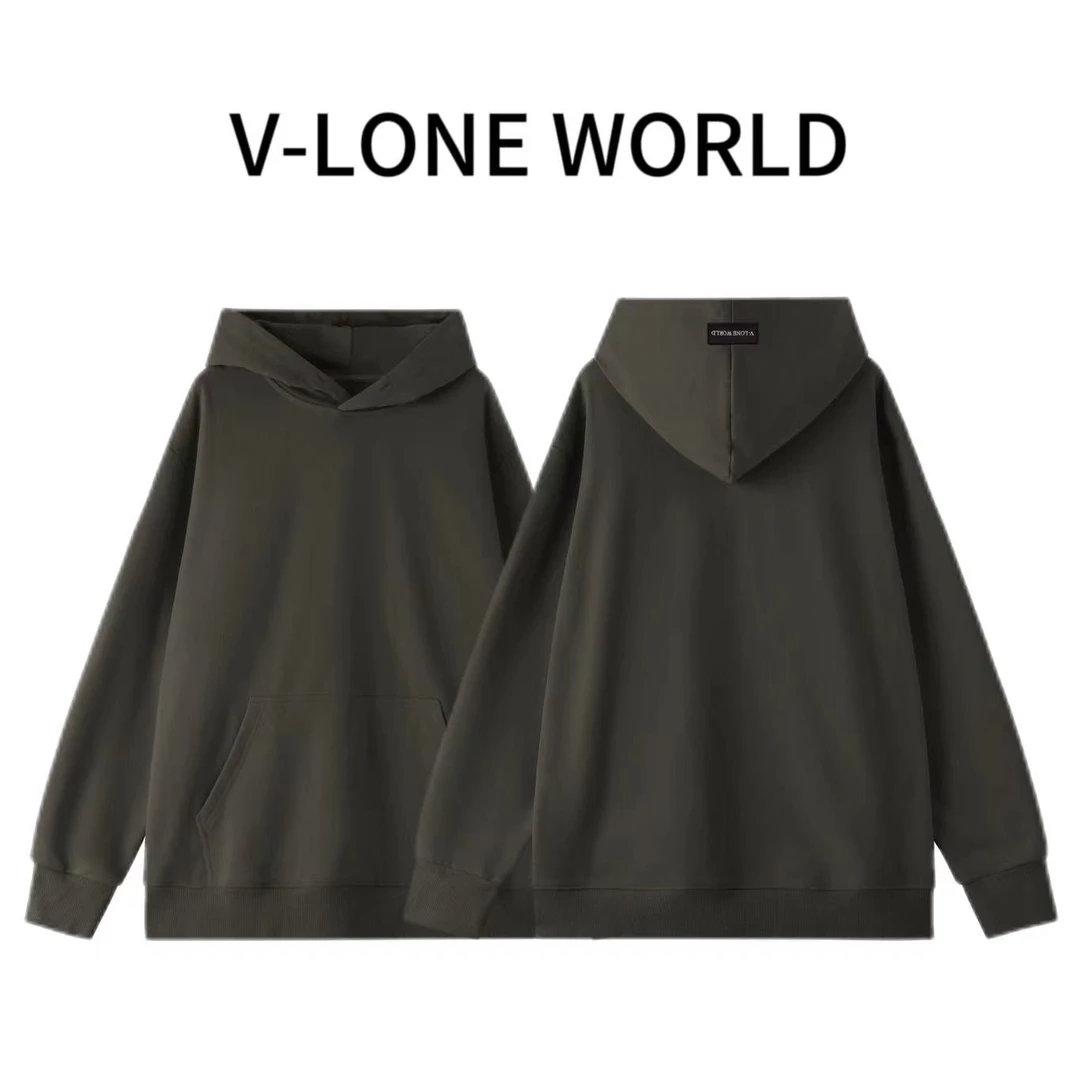 V-LONE WORLD重磅450g纯色加厚连帽卫衣宽松休闲套头百搭帽衫3306