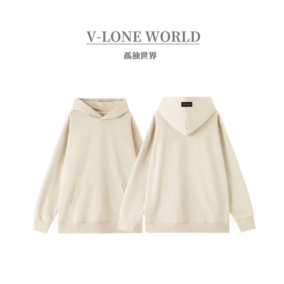 V-LONE WORLD重磅450g纯色加绒加厚连帽卫衣宽松休闲套头百搭帽衫