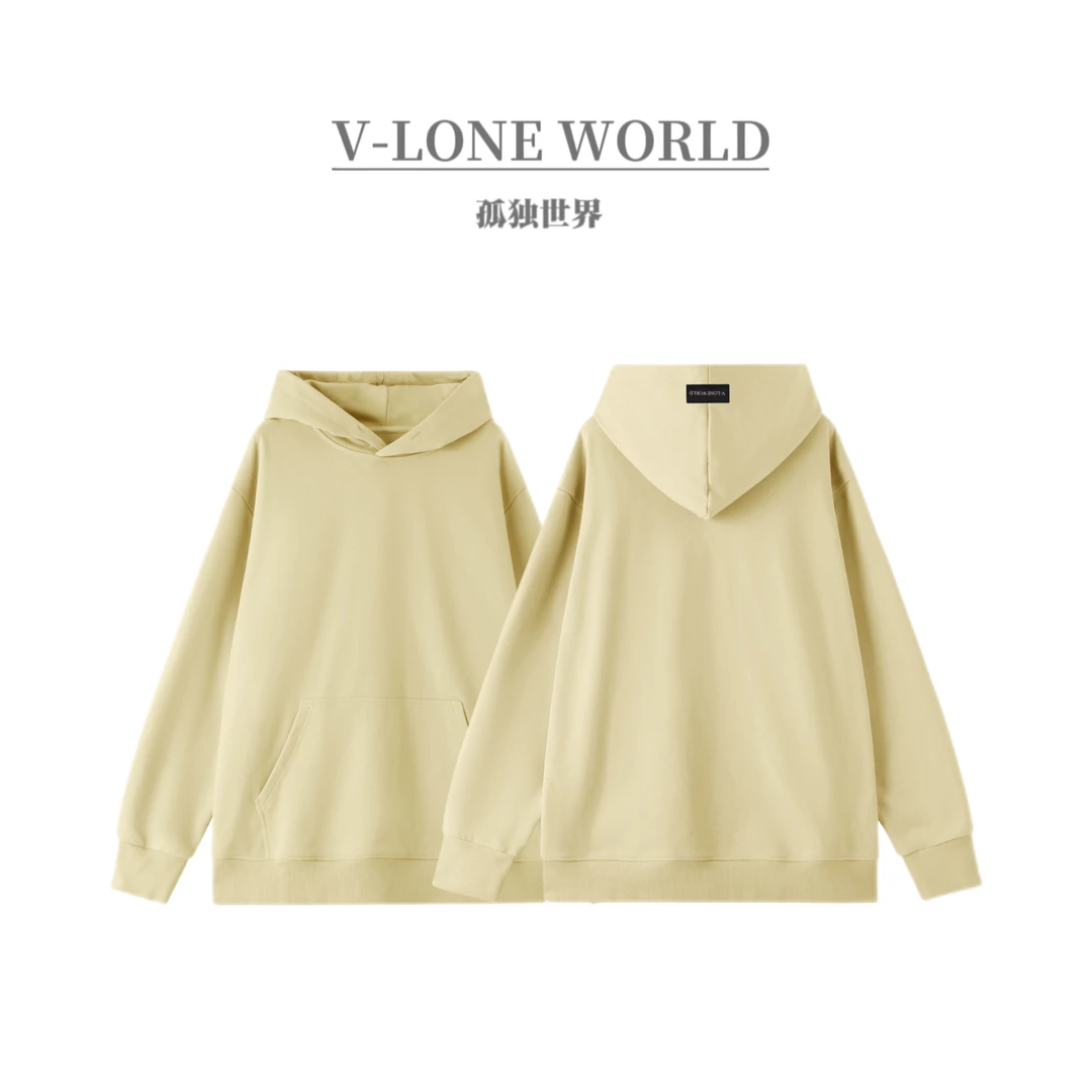 V-LONE WORLD重磅450g纯色加绒加厚连帽卫衣宽松休闲套头百搭帽衫