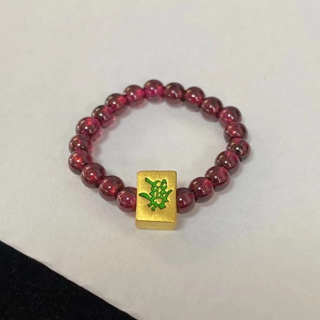 足金 中发麻将石 榴石戒 指黄金首饰@@A108