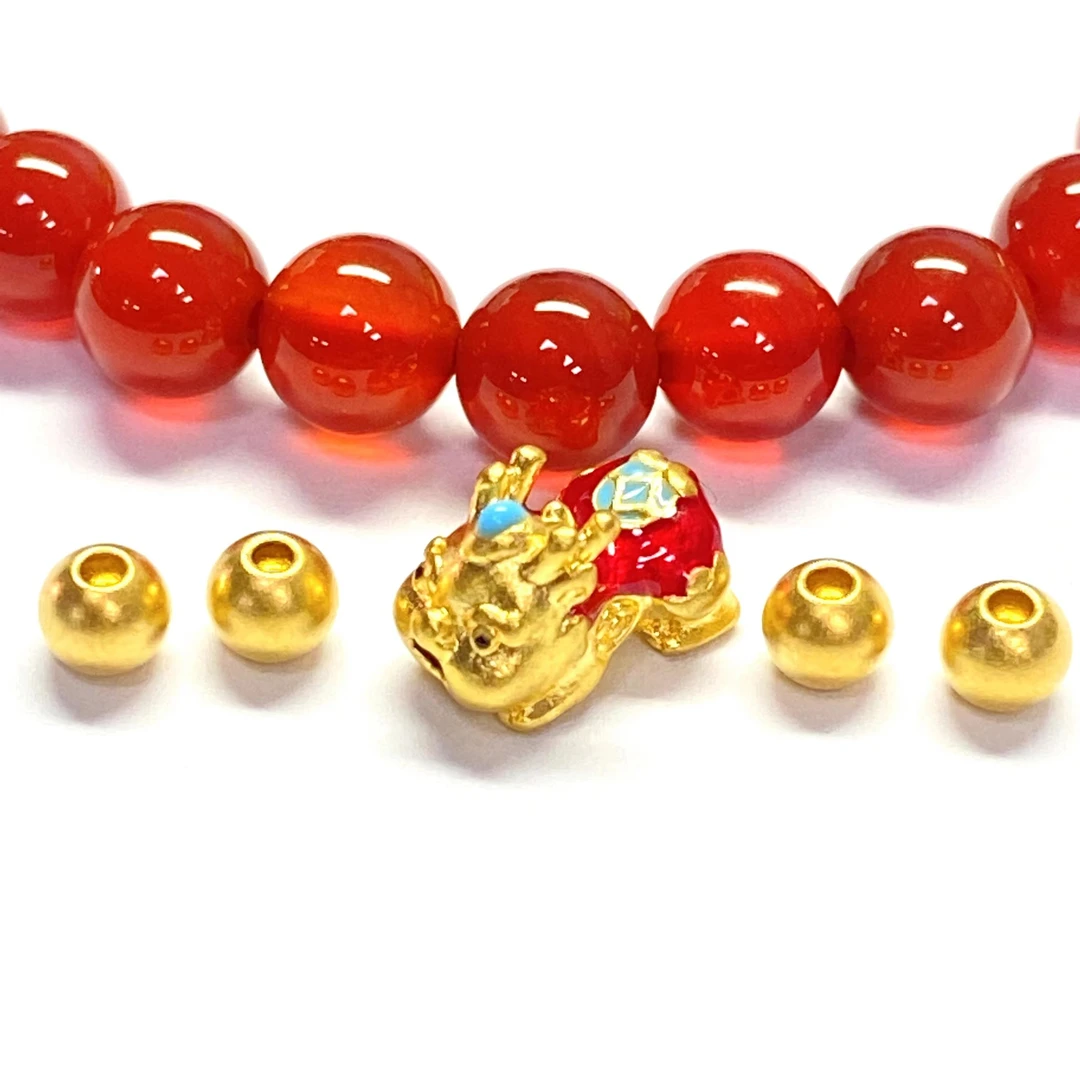 足金999大貔貅+4颗卡4古法金珠红 玛 瑙手串(A111)CQ