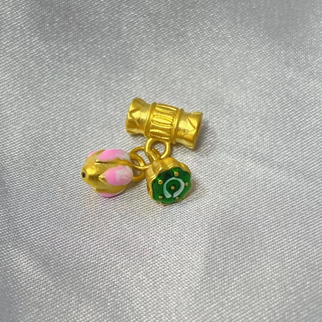 足金999烧蓝通孔两世欢@@A251