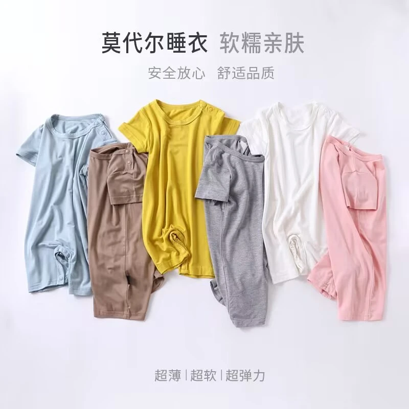 夏季短袖薄款连体衣婴儿睡衣空调服冰丝儿童宝宝衣服爬爬服