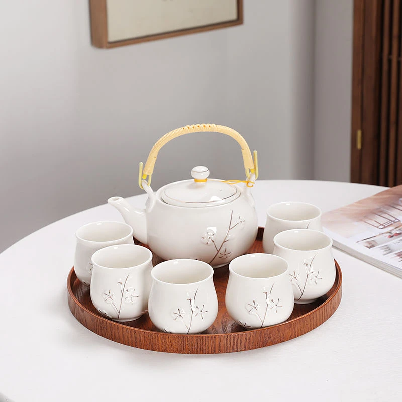 手工描金景德镇提梁陶瓷茶具套装家用现代简约客厅茶壶茶杯托盘