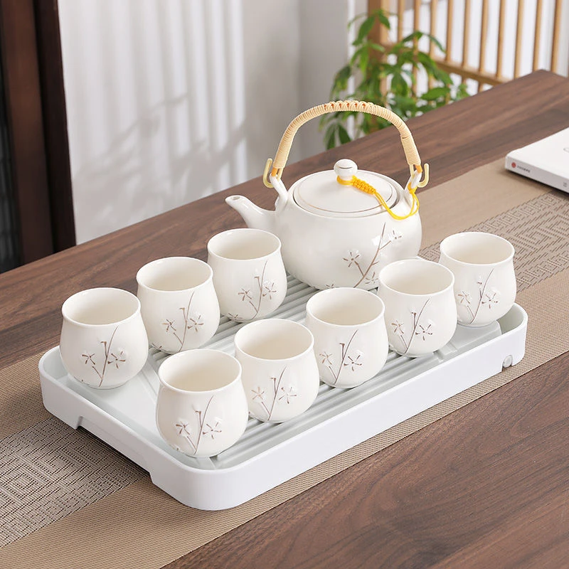 送茶盘高档陶瓷提梁茶壶茶具套装家用整套功夫现代简约茶杯6只装