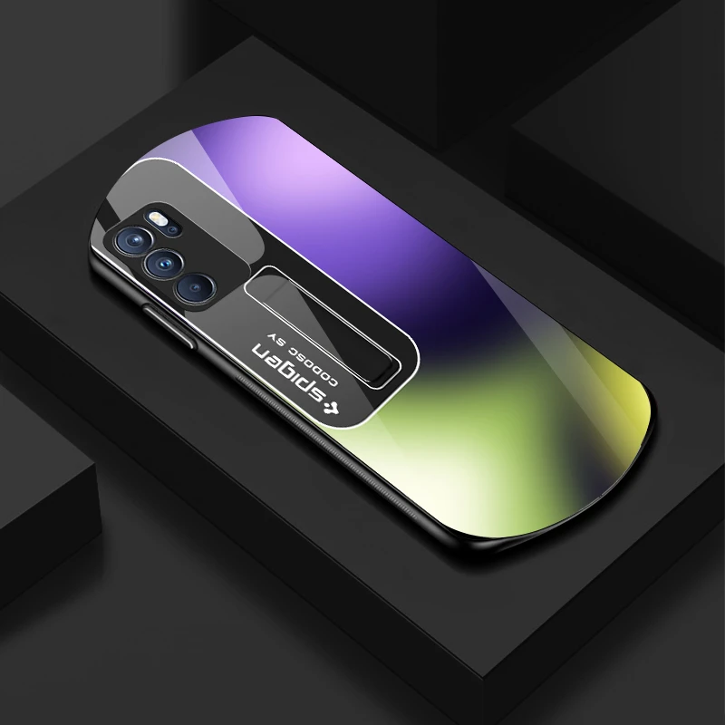 新款弧形玻璃！适用【OPPO Reno6Pro】渐变方块简约防摔全包手机壳