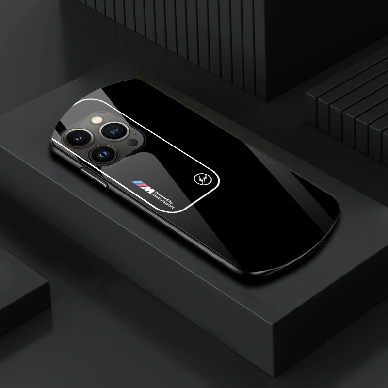 适用【苹果13Pro】新款弧形玻璃渐变宝马简约软边商务手机壳