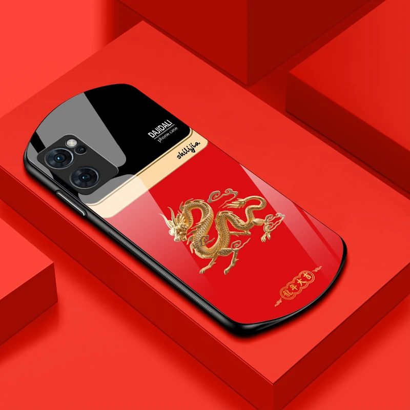 适用【OPPOReno7】龍年行大运弧形手机壳时尚轻奢设计高级感