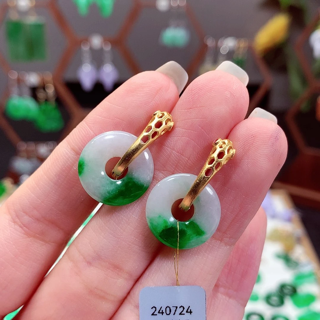 翡翠耳饰银S925镶嵌天然翡翠
