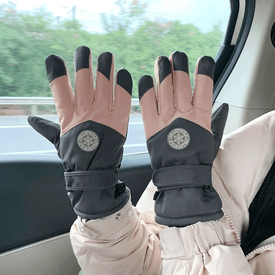 滑雪手套可触屏秋冬季男女户外灰粉防滑防风防寒防水加厚加绒保暖