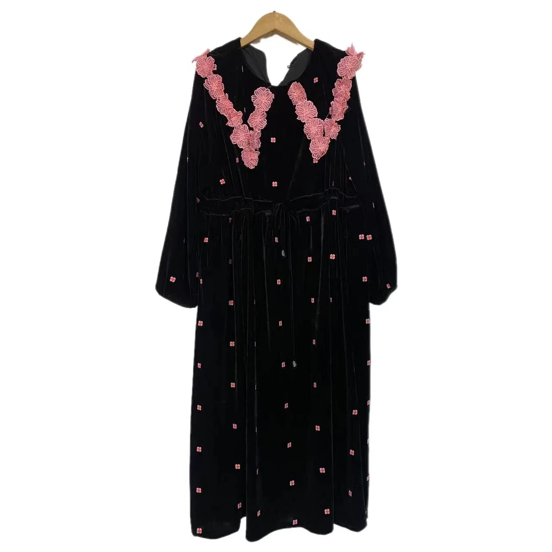 【丝绒】抽绳年轻时尚气质丝绒连衣裙8169