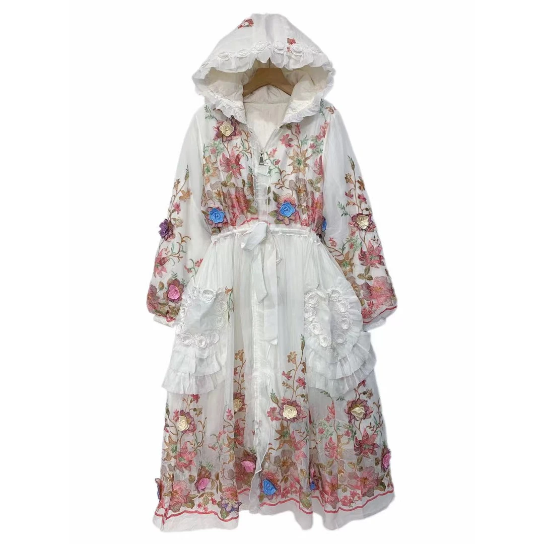 2025【花海棉服】飘花刺绣长袖连帽显瘦抽绳有口袋冬装外套8099