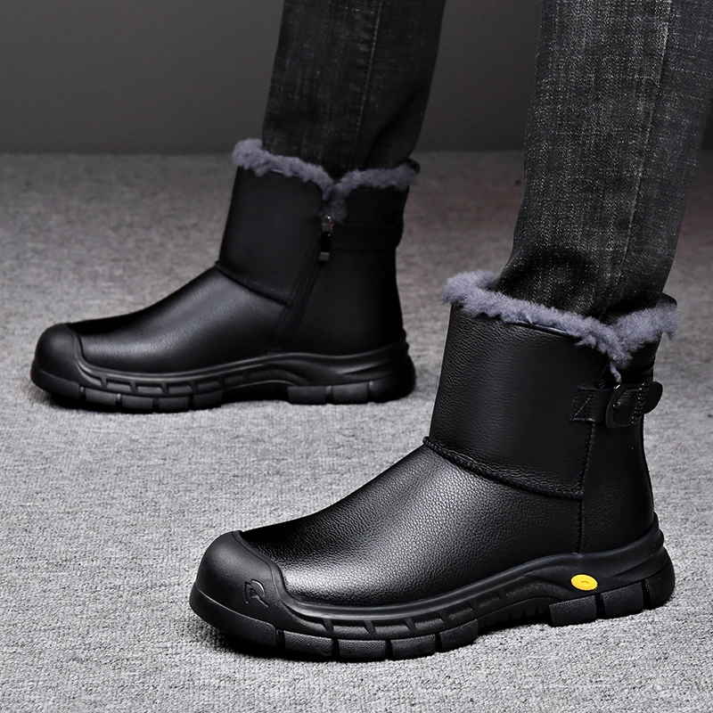 男士皮毛一体雪地靴冬季棉靴加绒加厚东北大棉鞋真皮保暖时尚男鞋
