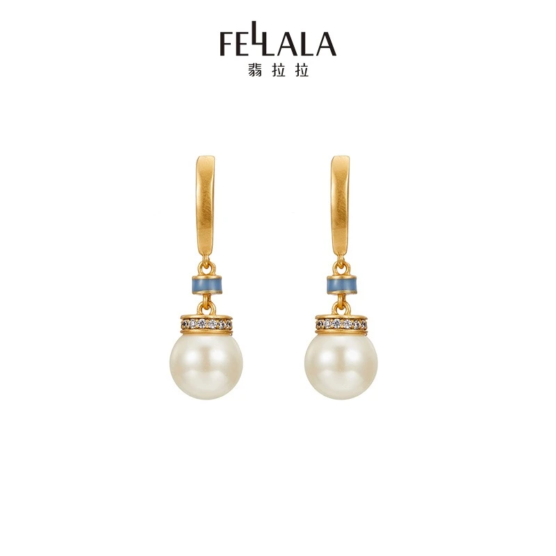 Fellala/翡拉拉 「星球」系列复古优雅简约气质耳环高级珍珠耳坠