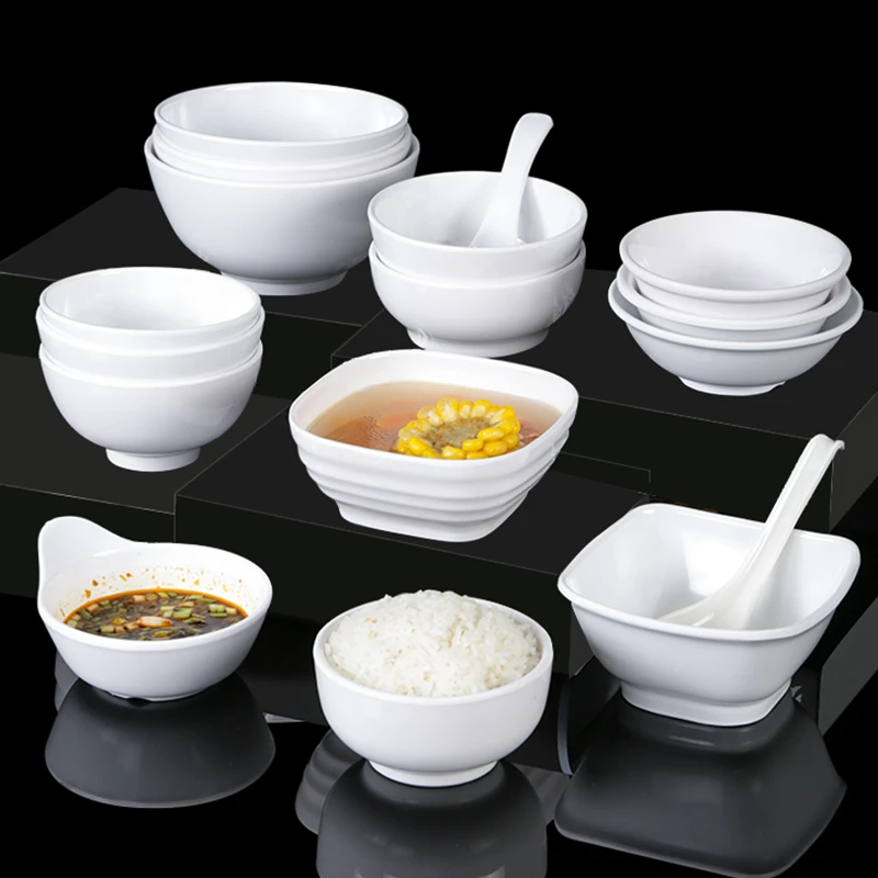 密胺白色餐具米饭仿瓷饭碗塑料小碗小汤碗商用火锅蘸料调料小料碗