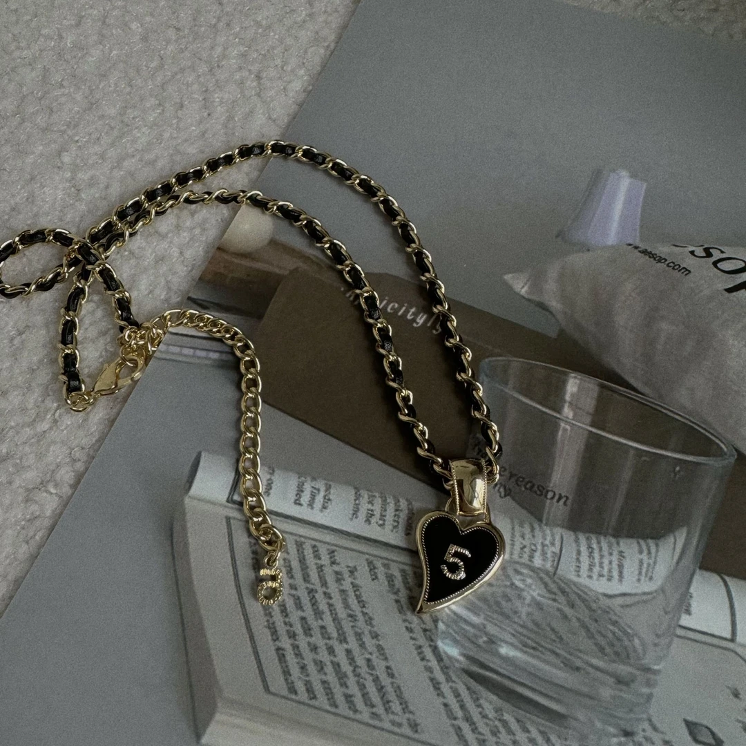 铜项链 黑色桃心项链