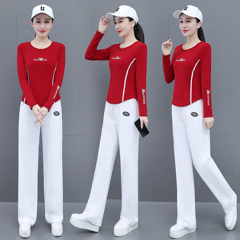 春秋新款广场舞长袖舞蹈服套装女时尚显瘦刺绣健身跑步跳舞衣WLZ