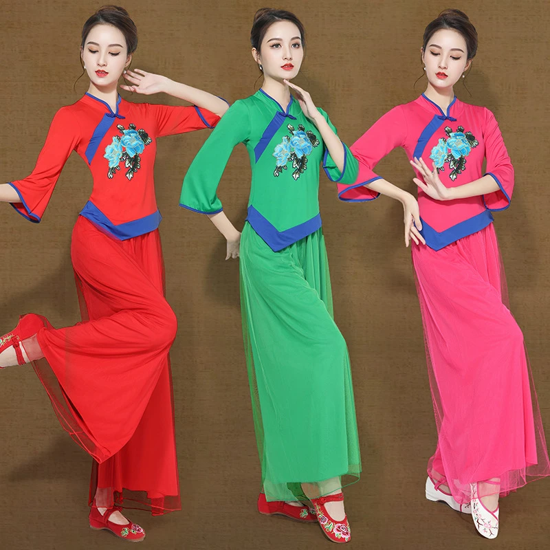 新款民族风刺绣盘扣广场舞服装秋团体演出服古典舞扇子舞跳舞服SY