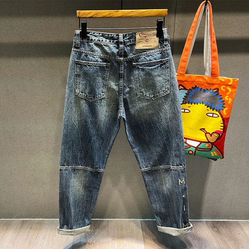 2023新款秋季美式高街牛仔裤男士刺绣高级感宽松直筒oversize裤子