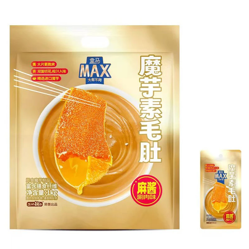 盒马MAX魔芋素毛肚1000g麻酱涮肉味大片素毛肚休闲特色零食下酒菜