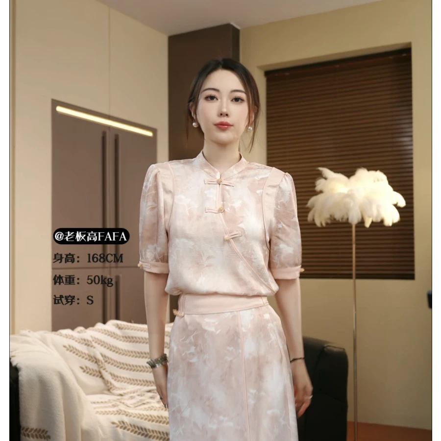 【桃暮色】老板高FAFA 原创设计·高定品质 立领短袖上衣22467