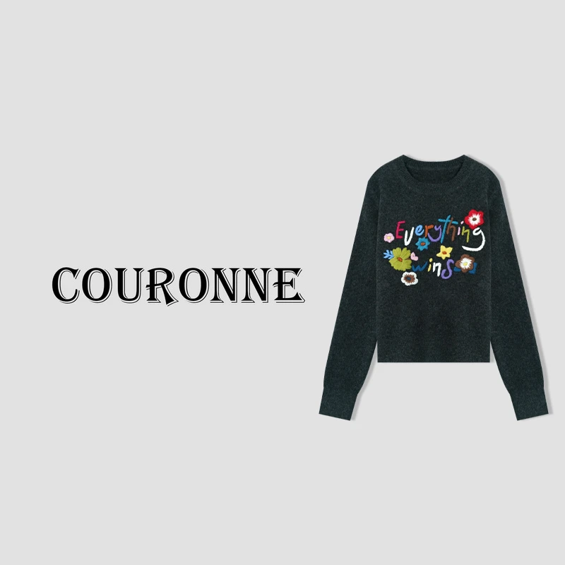 【小熊48h】-2024秋冬手工刺绣氛围感提花毛衣宽松显瘦休闲30360