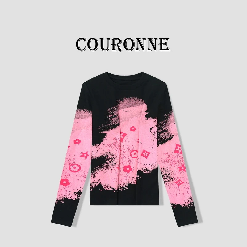 【桐桐】-潮牌设计感个性潮酷修身时尚百搭圆领套头长袖上衣27430