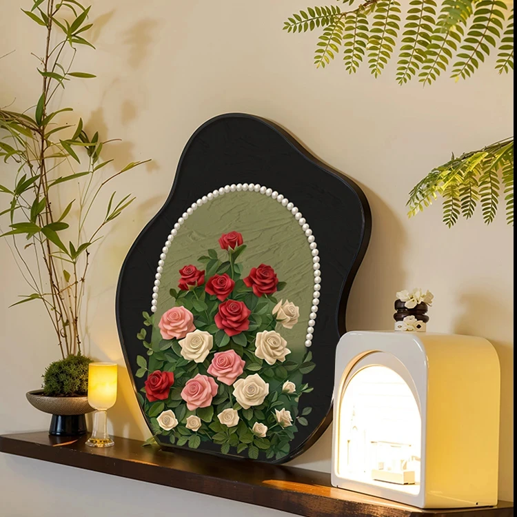 珍珠玫瑰中古风桌面斗柜小摆台装饰画复古艺术摆件高级感小众摆画