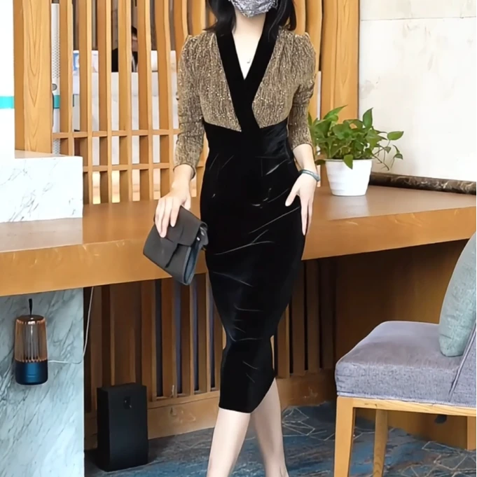 气质显瘦高级感轻奢女人味时尚百搭连衣裙YF07