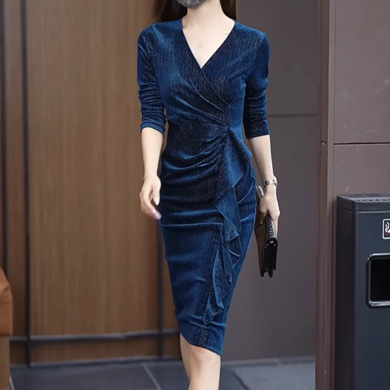 轻奢气质显瘦女人味修身连衣裙Q191135