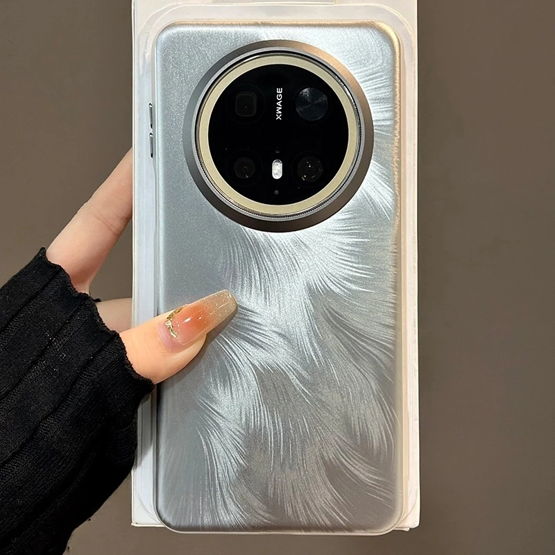 适用华为mate70pro+手机壳高级感时尚渐变镭射羽毛个性创意保护套