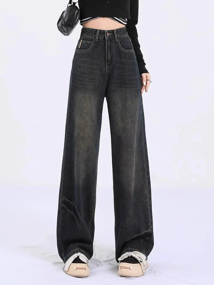 高街直筒牛仔裤女2024春秋新款设计感高腰显瘦百搭垂感阔腿拖地裤