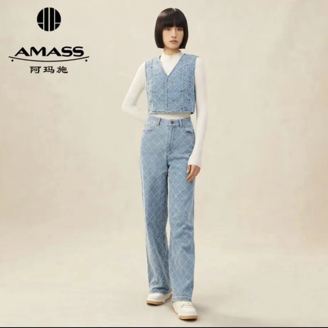 阿玛施百搭时尚牛仔马甲王妃裤女款爆款54007174Kbzxo同款衣服