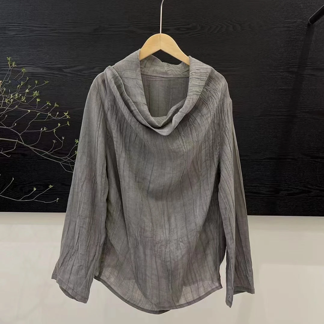 2024春季新款原创新中式文艺复古两穿荡领时尚百搭休闲衬衫女